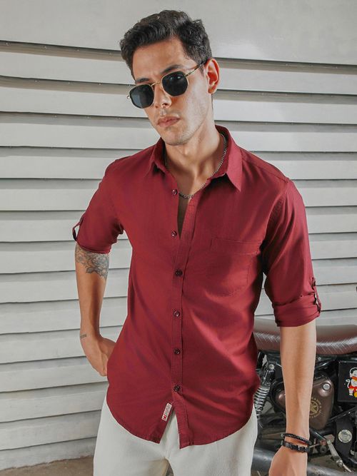 Buy High Star Men Smart Casual Cotton Spread Collar Long Sleeves
