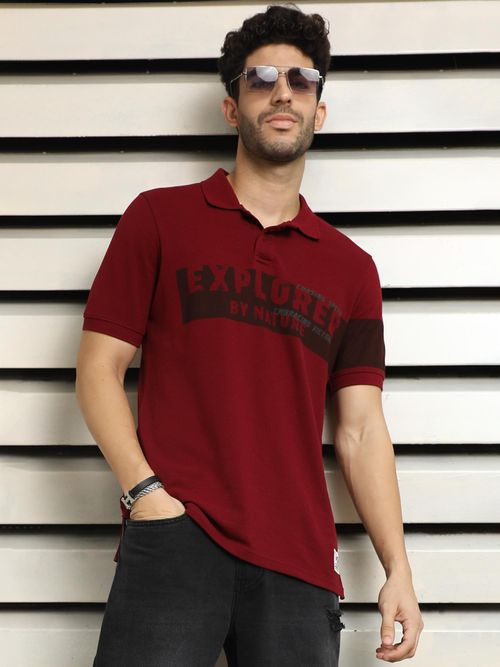 High Star Men Summer Cotton Short Sleeves Polo Collar T-Shirt Maroon