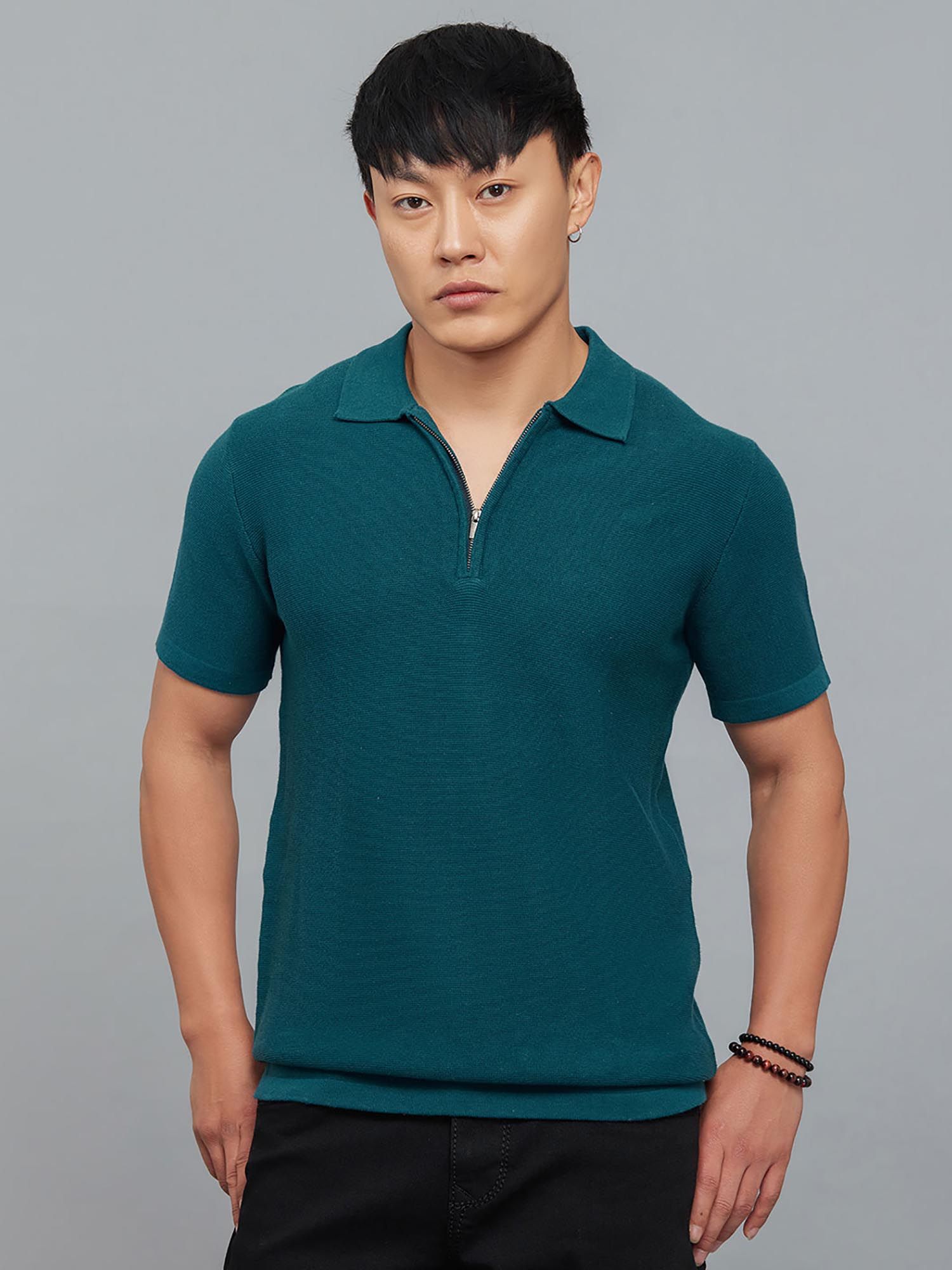 Buy ROOKIES Teal Half Sleeve Polo T-Shirt Online