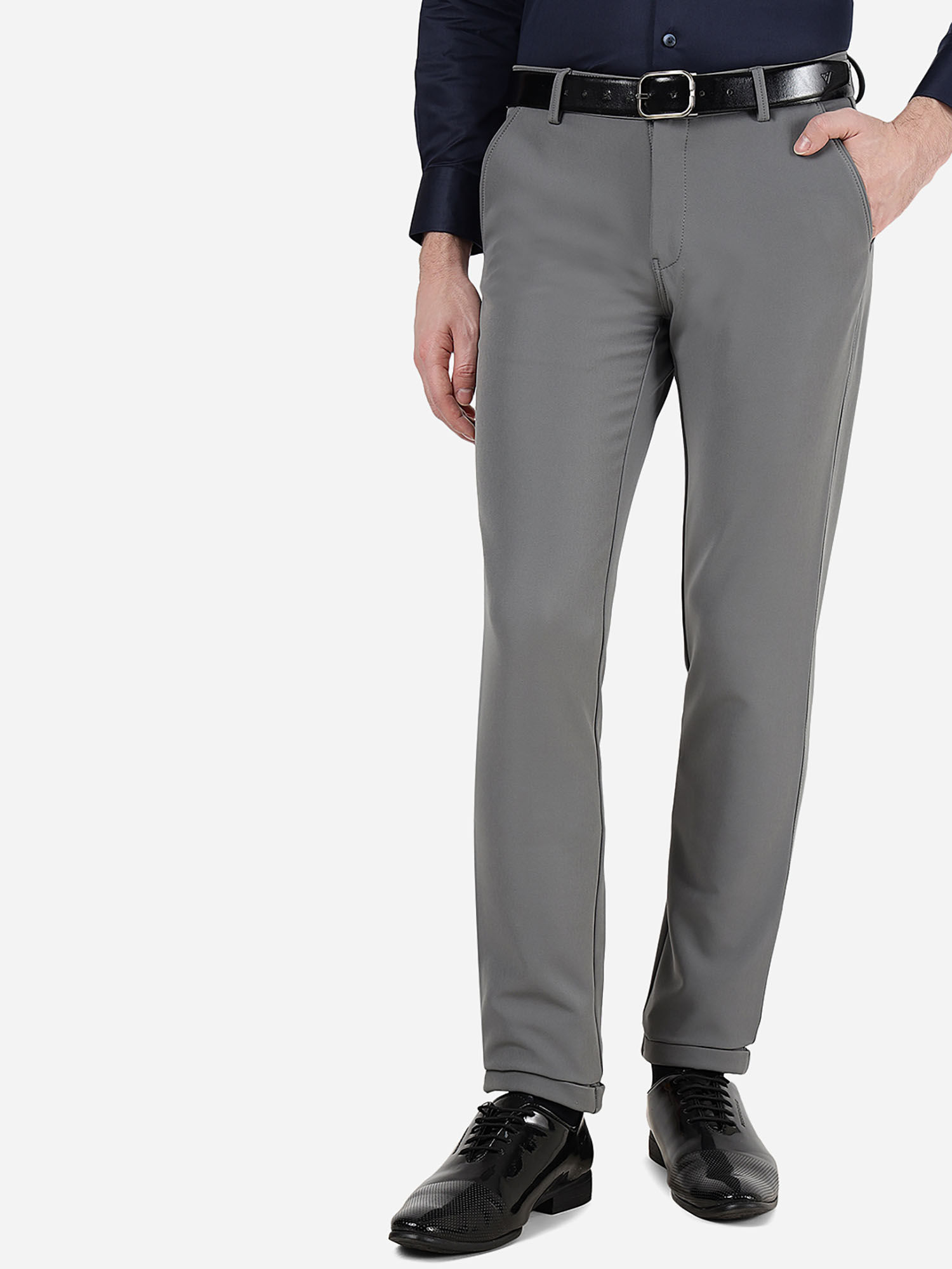 Buy JB Studio Mens Blend Solid Grey Slim Fit Club Wear Formal Trousers Online