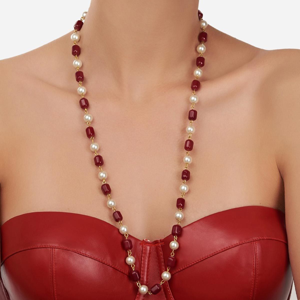 sparkle maroon white beads necklace - urban junky's collections of jewellery