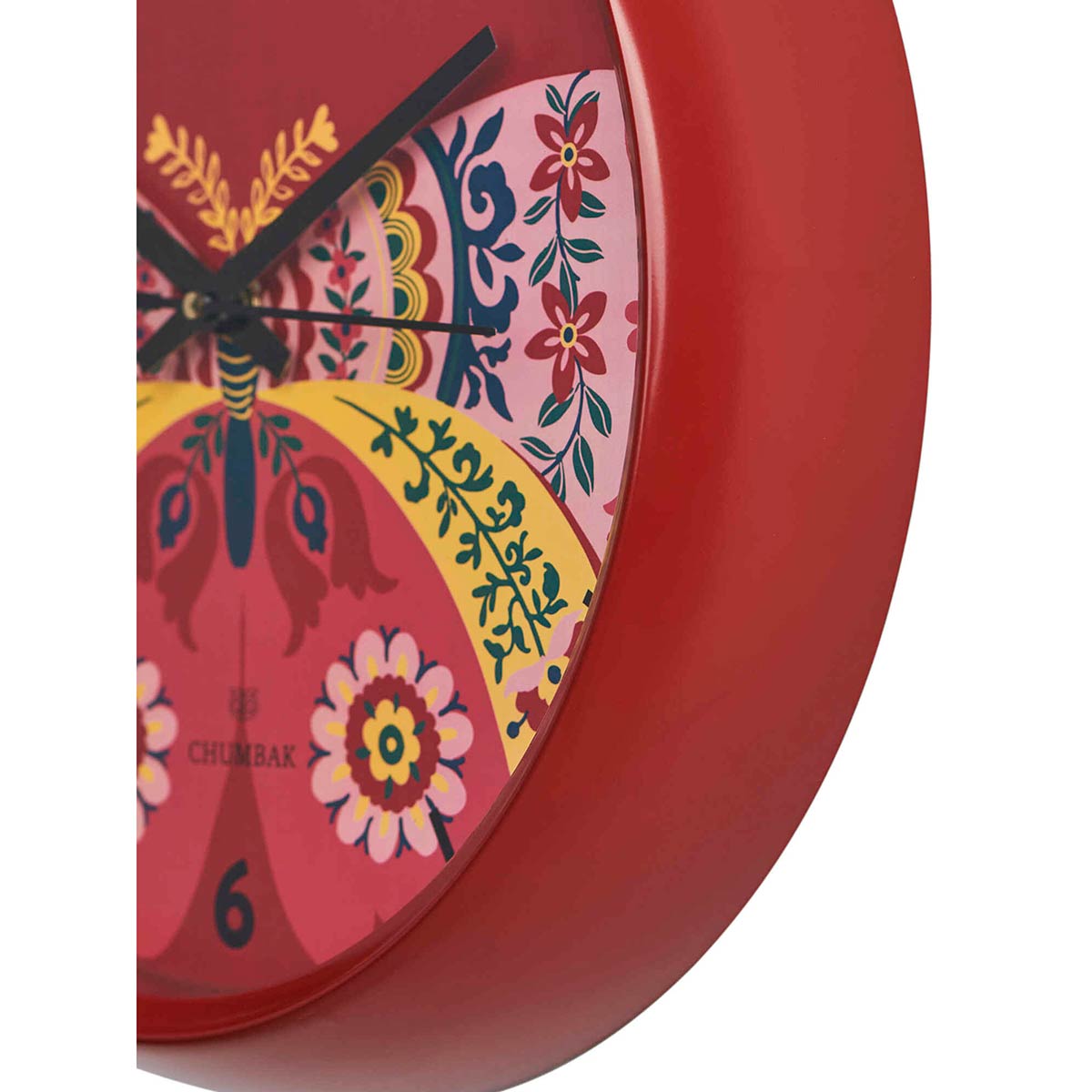 Buy Chumbak Suzani Butterfly Wall Clock Red Rim Online