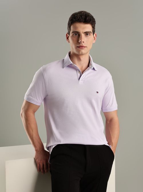 Tommy Hilfiger Lavender Solid Regular Fit Cotton Polo T-Shirt