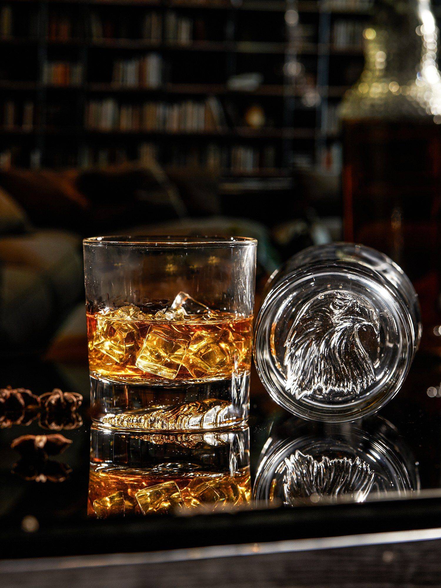 Trovea's Crystal Old Fashioned Whiskey Glass With Eagle Embossed Set Of 6