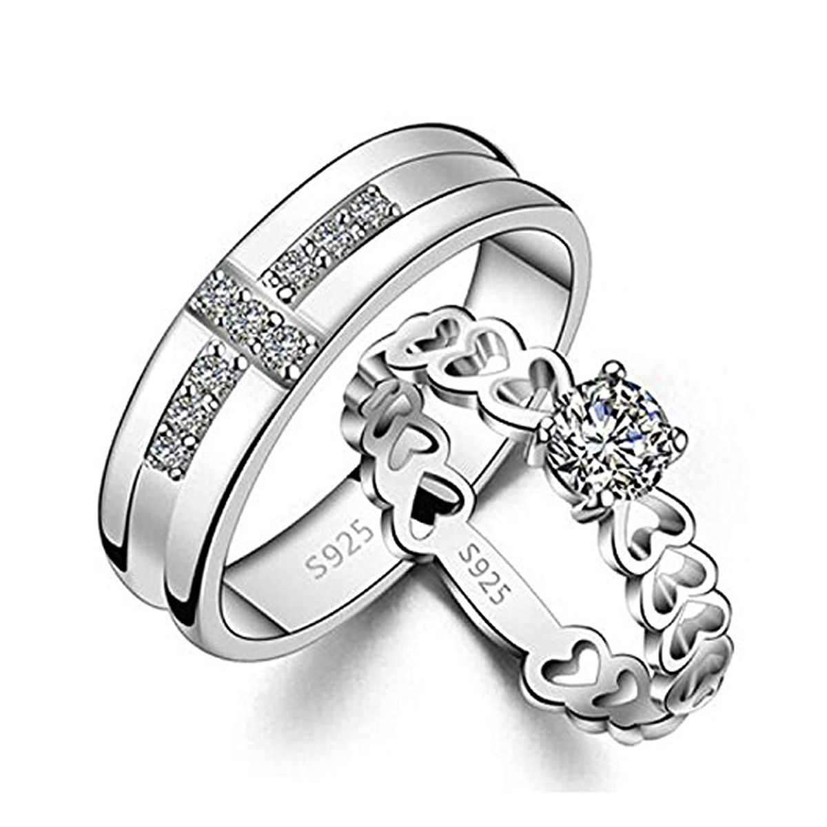 Platinum Plated Elegant Couple Adjustable Solitare Ring  KaratCartcom
