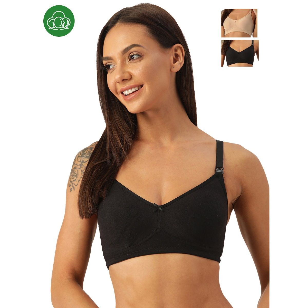 Inner Sense Organic Cotton Antimicrobial Nursing Bra With Removable  Pads-Pack Of 3-MultiColor