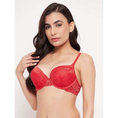 Buy Clovia Lace Solid Padded Demi Cup Underwired Push-Up Bra
