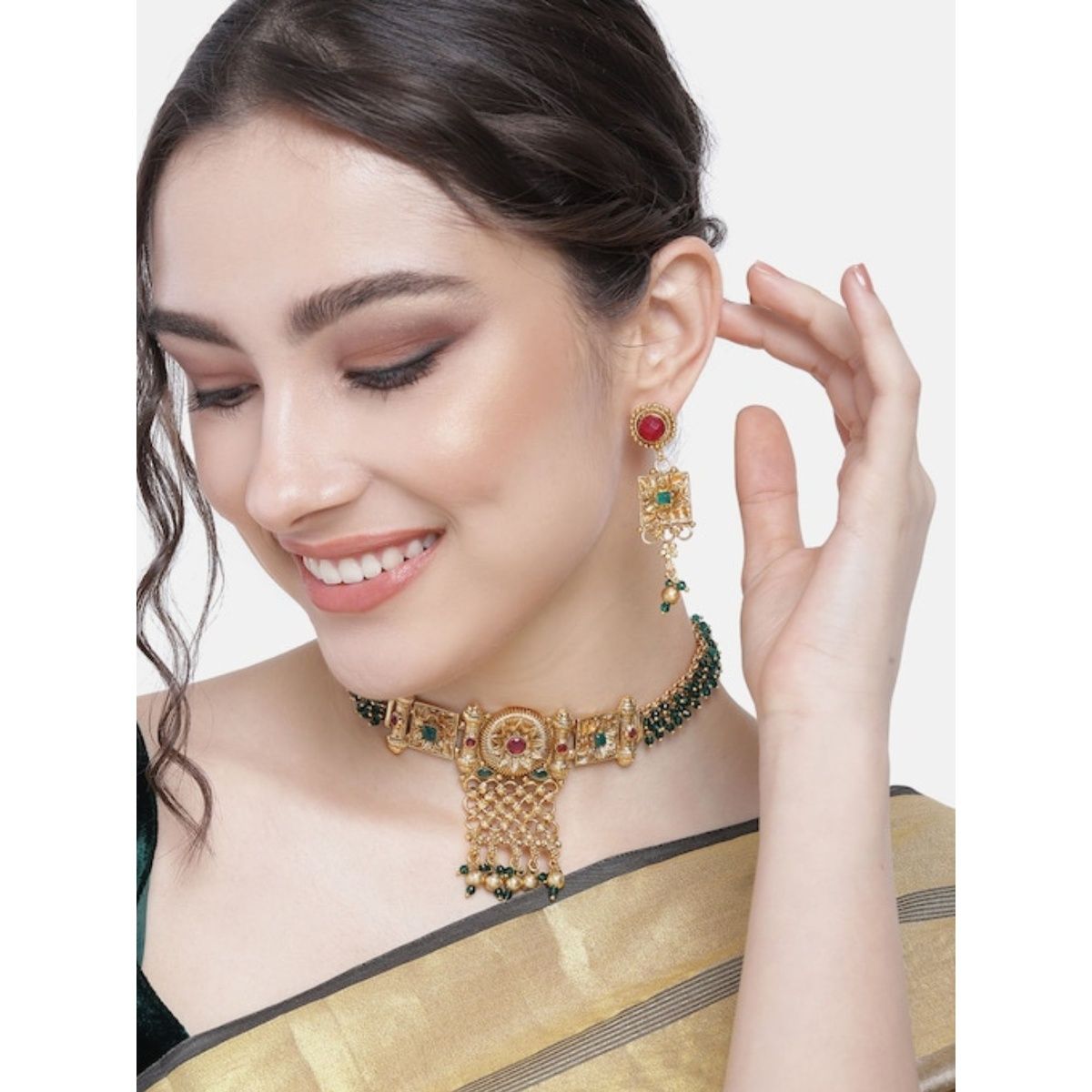 Buy I Jewels 18K Gold Plated Brass Pearl Choker Necklace Set Online