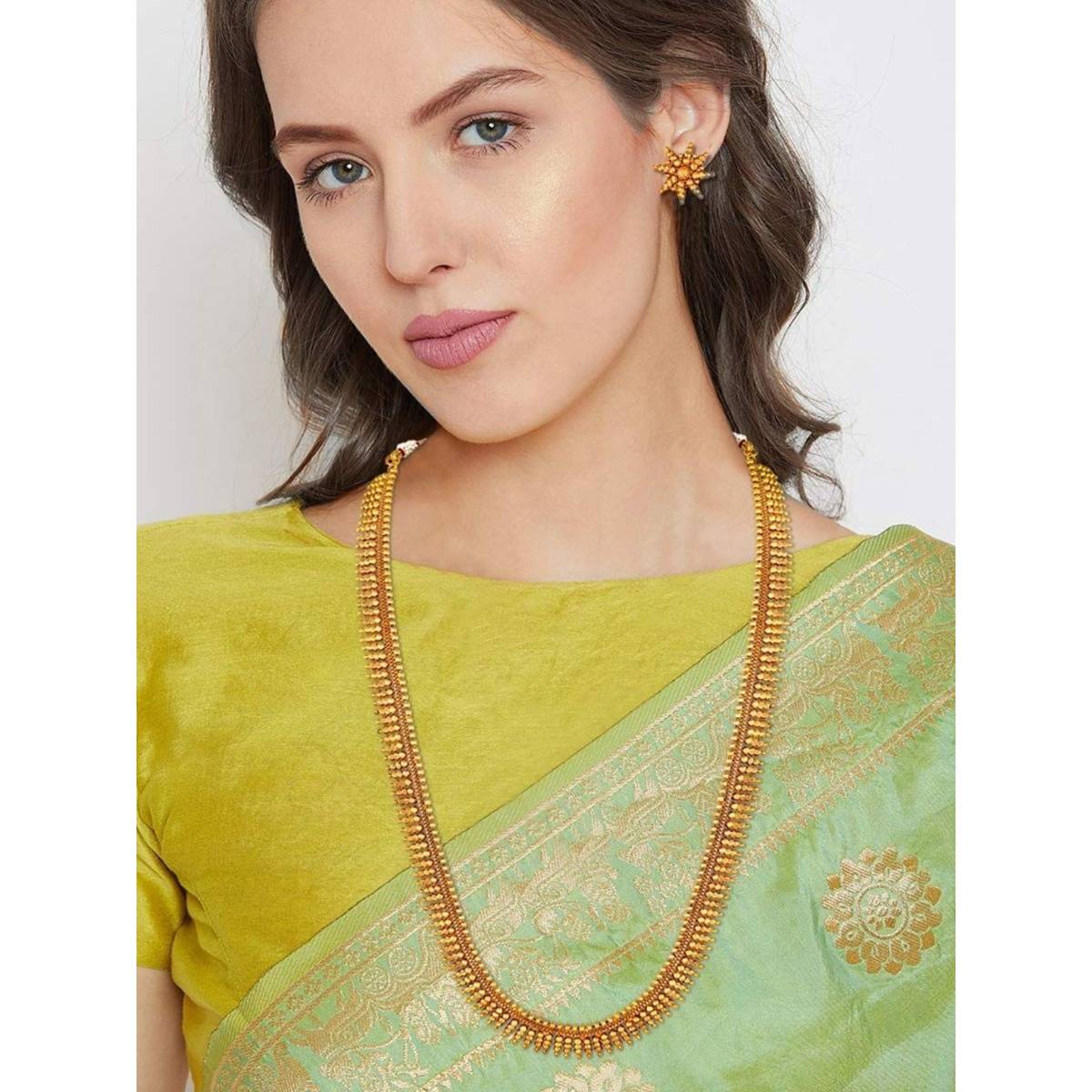 I Jewels Gold Plated Traditional Stylish Golden Leaf Work Necklace with Earrings