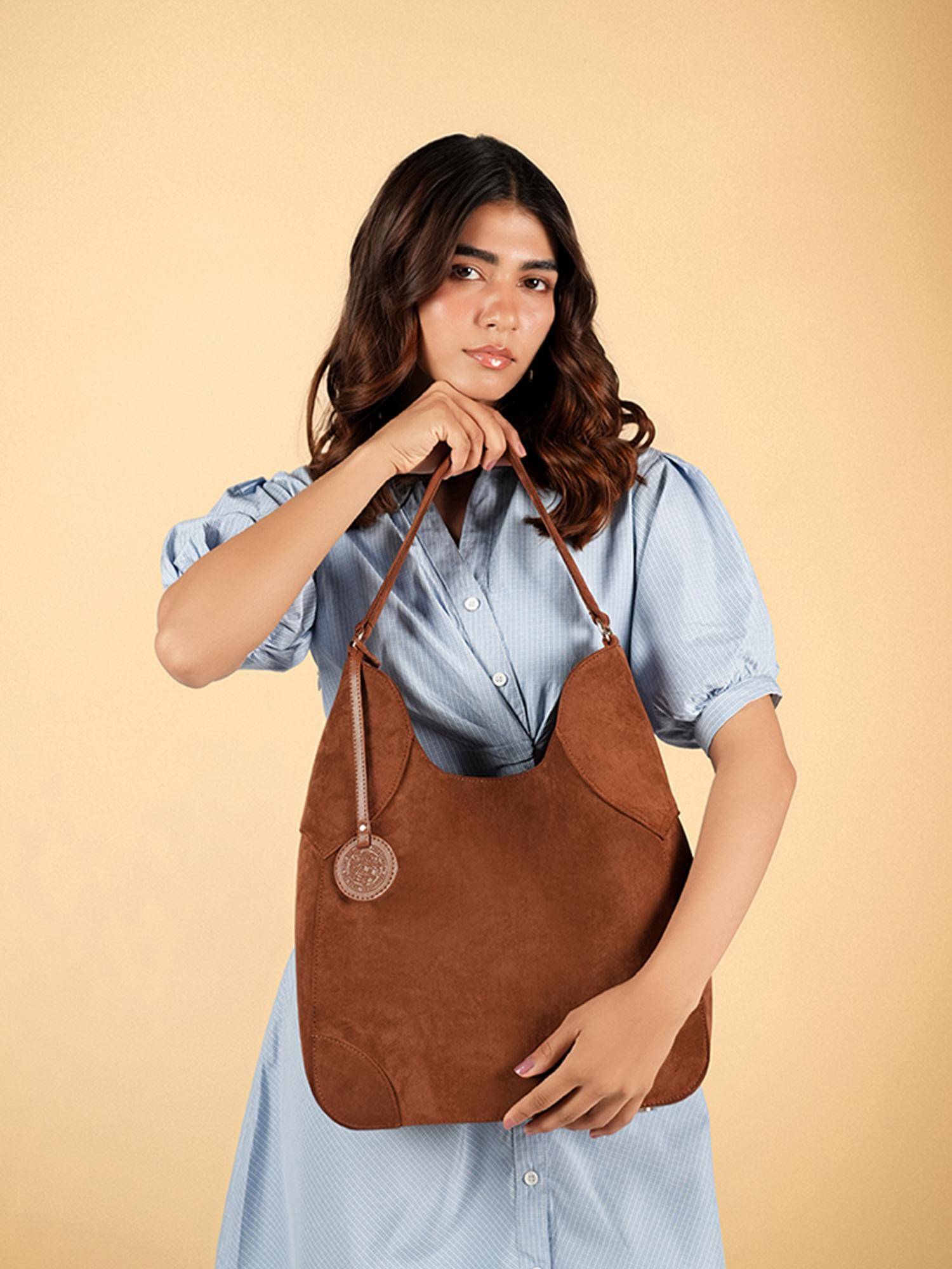 Theater Women Fudge Brown Suede Handbag