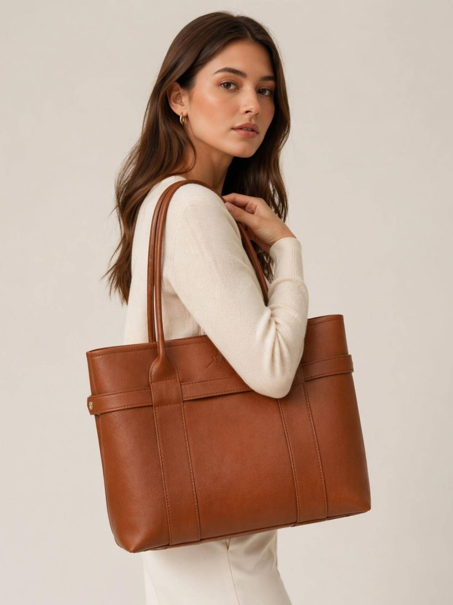 Yelloe Tan Expandable Tote Bag