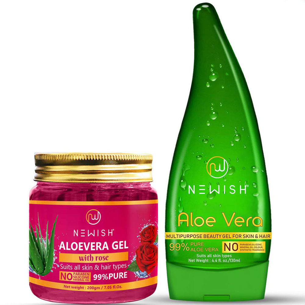 Newish Aloe Vera Gel for Face & Hair + Vitamin E Gel for Skin & Hair - Pack of 2