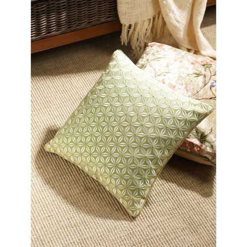 Pure Home Living Green Floral Motif Embroidered Square Cushion Cover