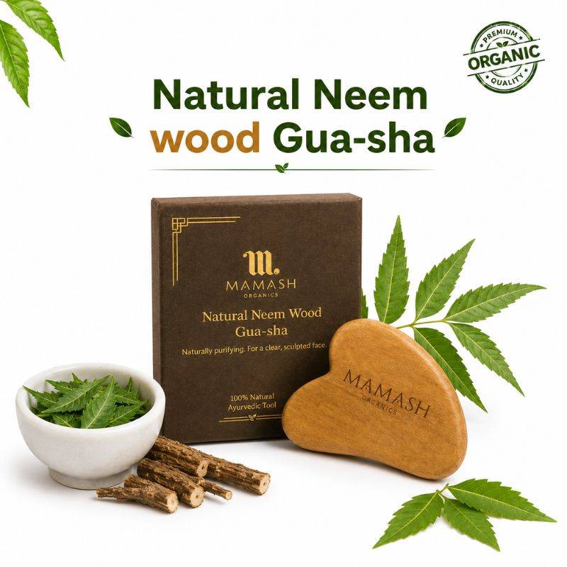 Mamash Organics Natural Neem Wood Gua Sha Face Massage For Reduce Fine Lines Dark Circle & Puffines