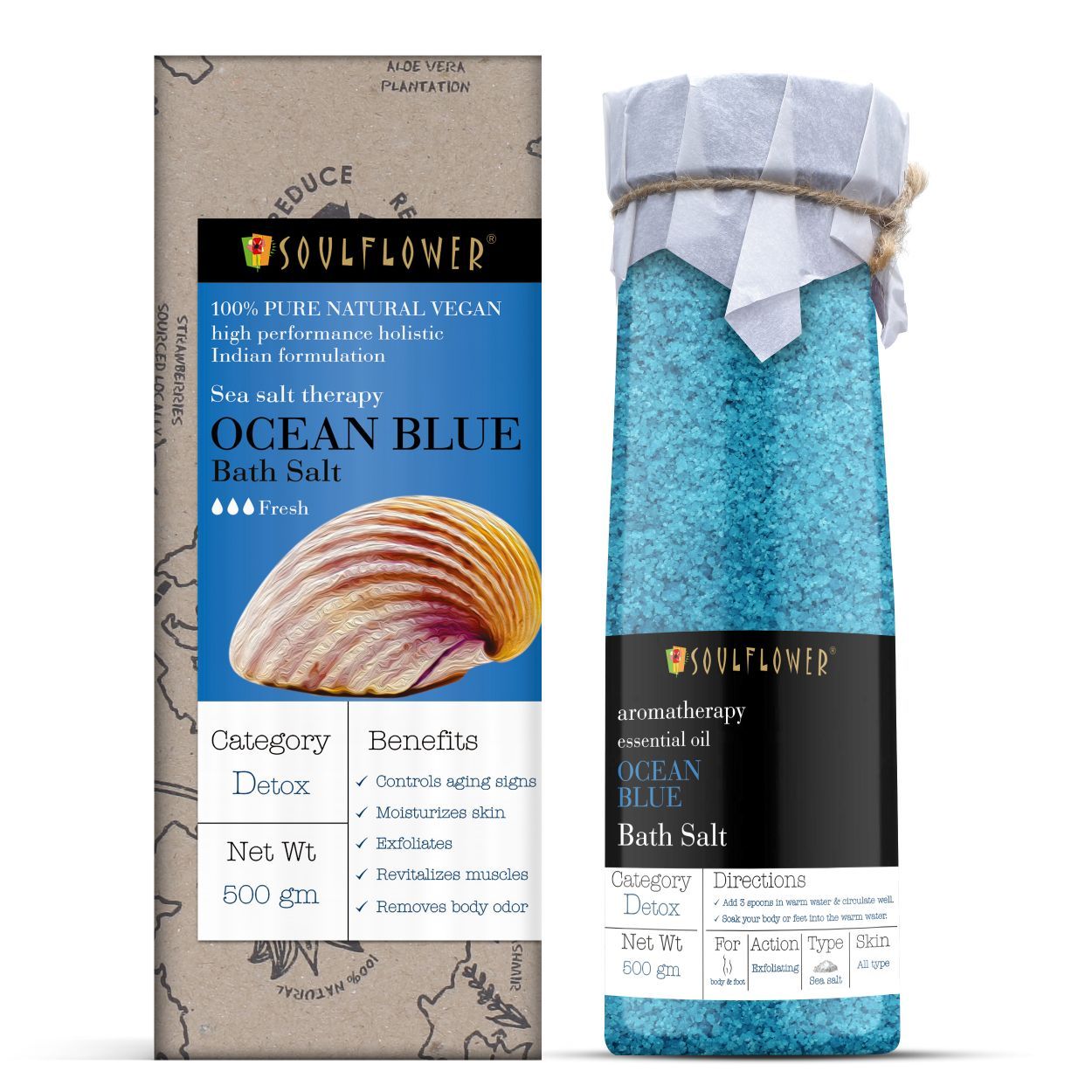 Soulflower Ocean Blue Bath Salt For Body & Foot Spa, Muscle Pain Relief, Natural Sea Salt