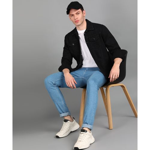 Buy Urbano Fashion Men Black Regular Fit Washed Denim Jacket Online
