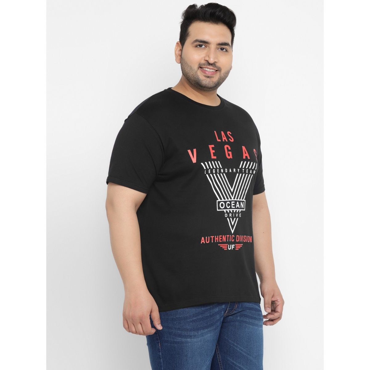 Buy Urbano Plus Men Black Printed Regular Fit Cotton T Shirt Online