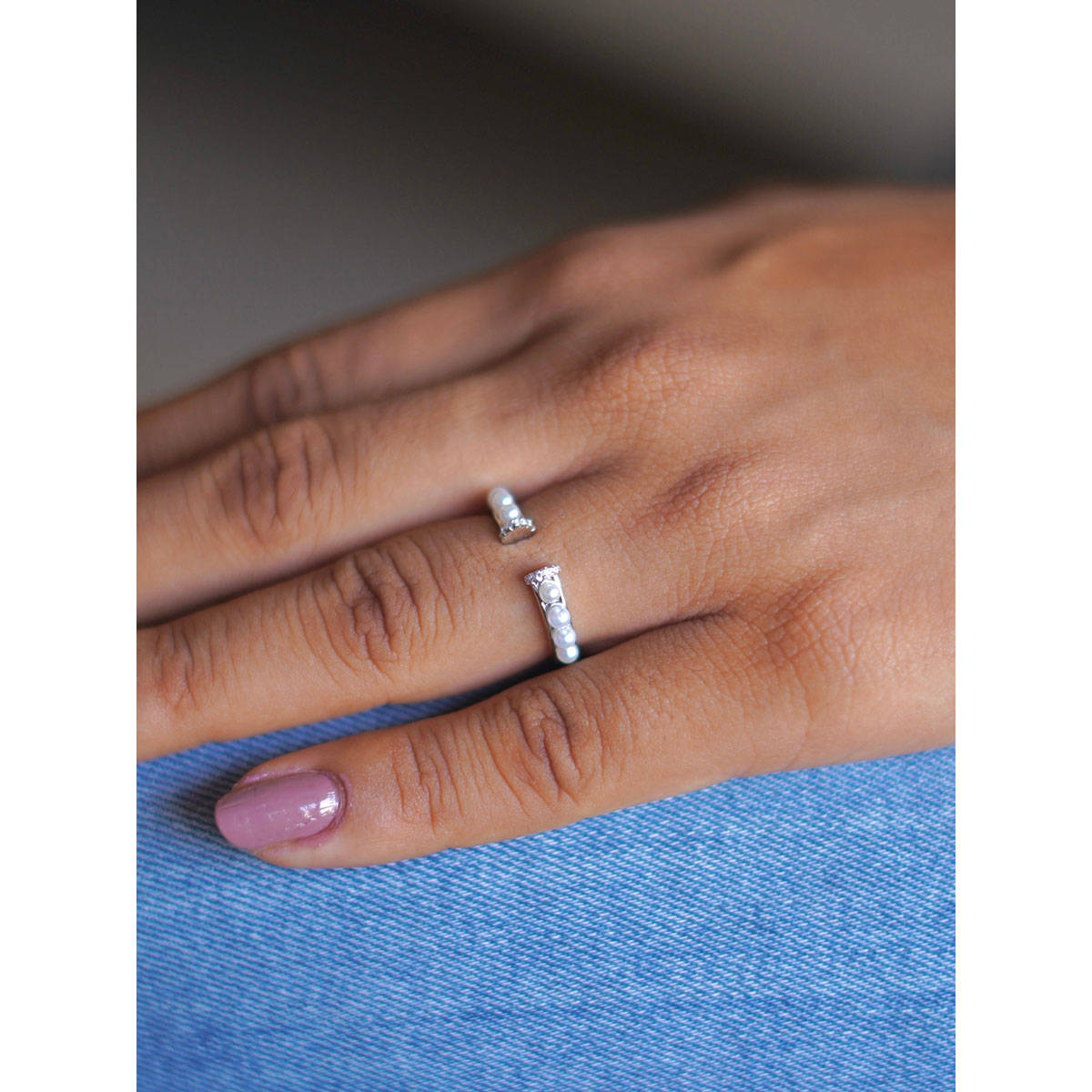 Tora Pearl Knuckle and Finger Ring 92.5 Silver for Women