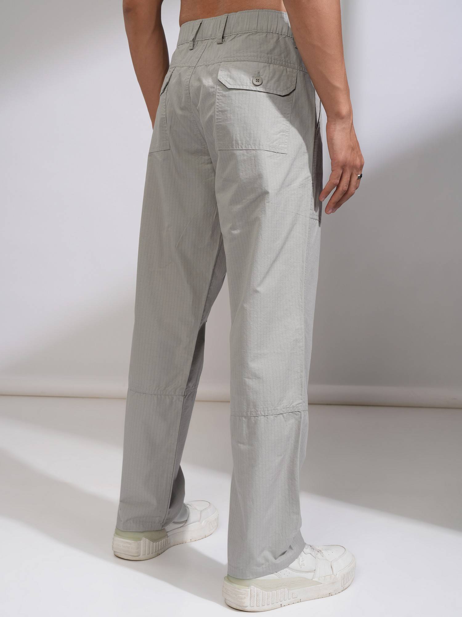 Buy HIGHLANDER Men Rib Stop Dobby Grey Cargos Online