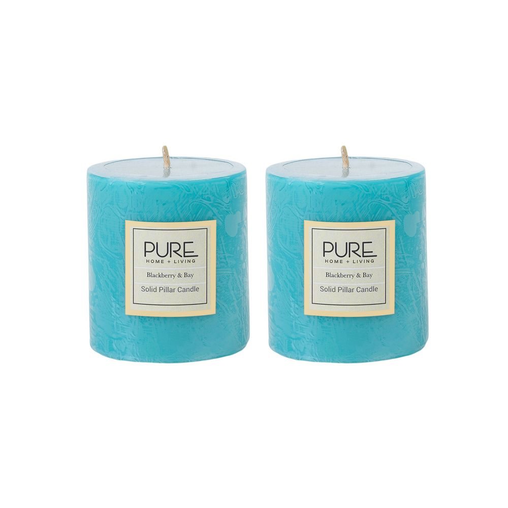 Pure Home + Living Set of 2 Medium Aqua Blackberry and Bay Pillar Candle Buy Pure Home + Living