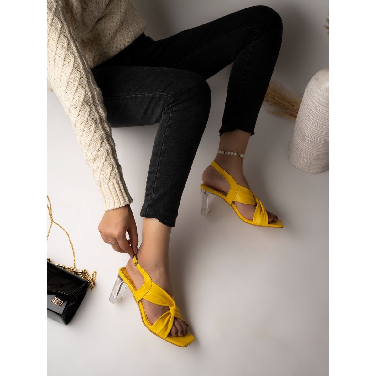 Yellow best sale heeled sandals