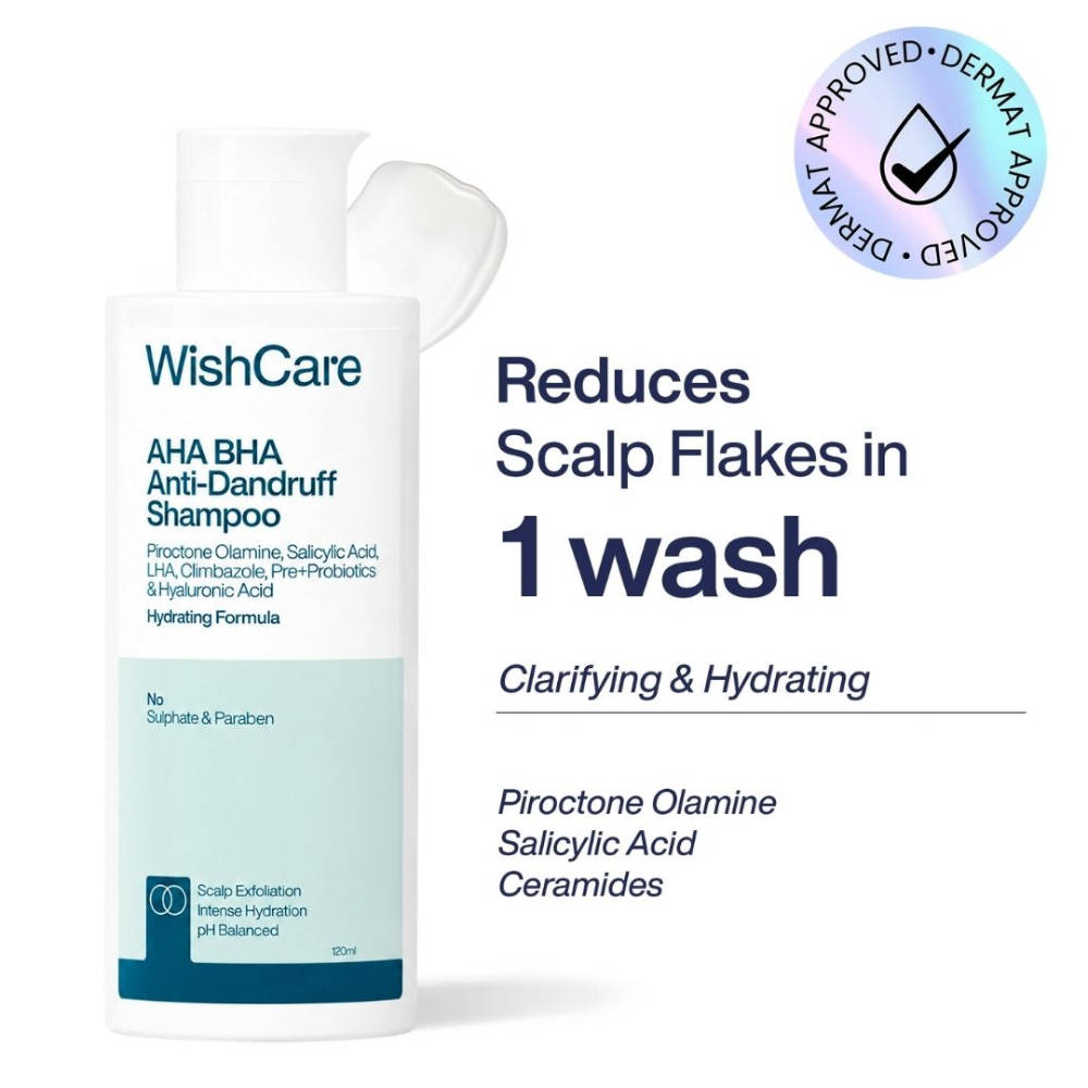 WishCare Hydrating AHA BHA Anti Dandruff Shampoo with Salicylic Acid - 100% Dandruff Reduction