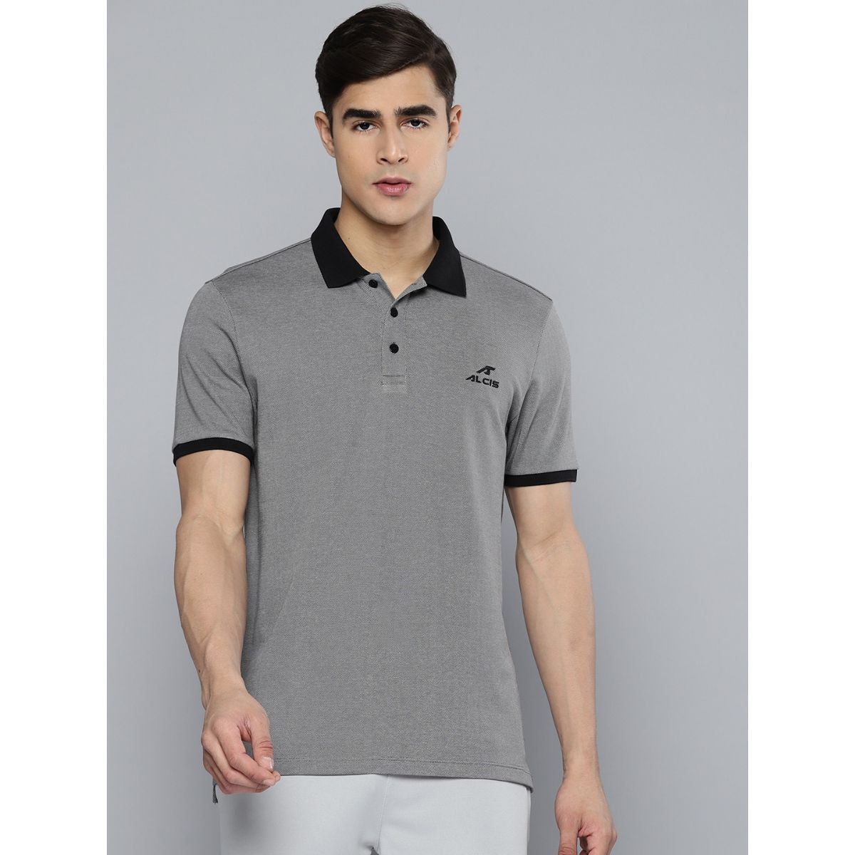 Alcis Men Grey Black Polo Collar T-Shirt: Buy Alcis Grey Black Polo Collar T-Shirt Online at Best Price in India | Nykaa