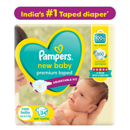 Pampers Premium Care Taped Baby Diapers - Newborn Up to 5 kg| Silky Soft & Aloe Vera Anti-Rash