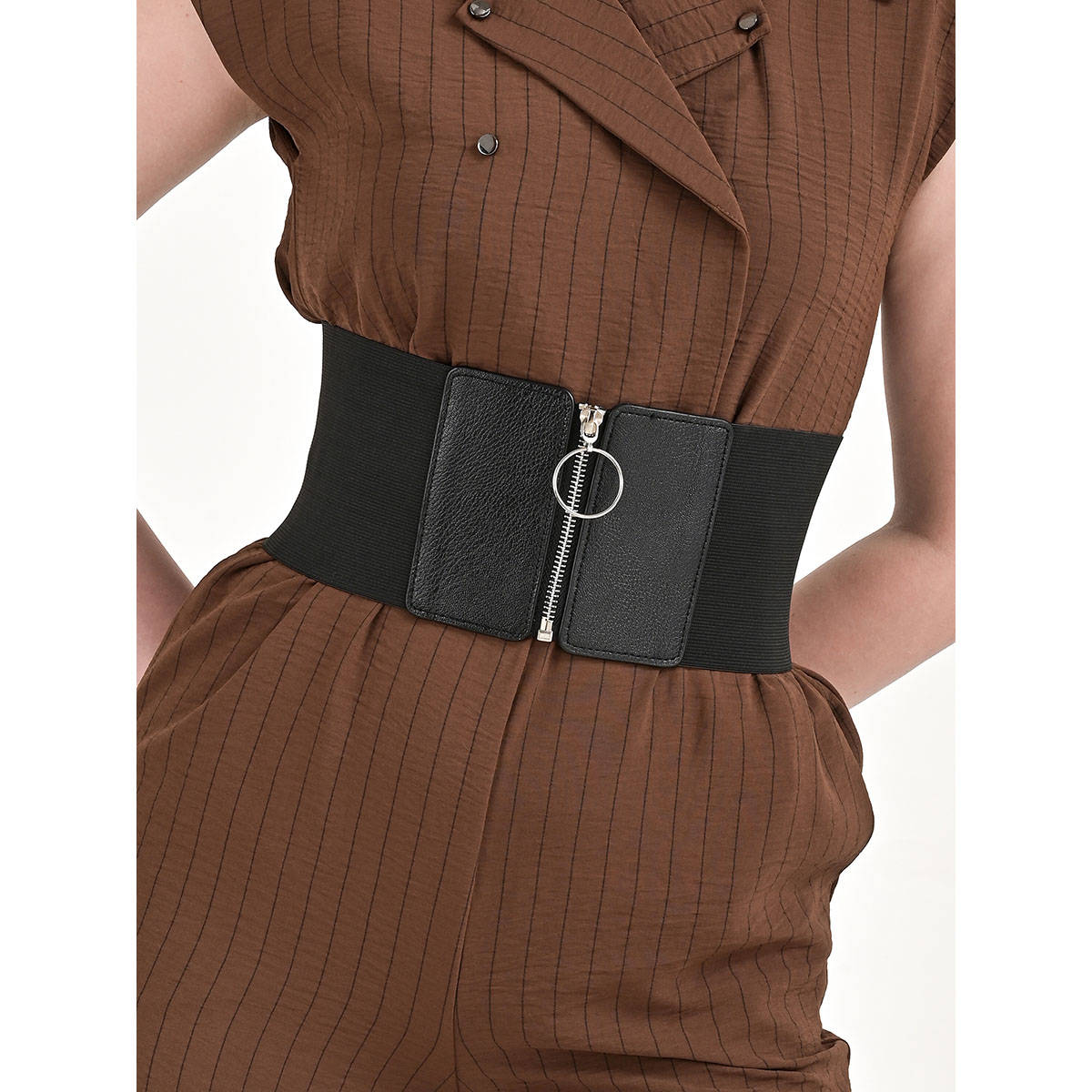 Kazo Black Broad Zip Up Corset Belt