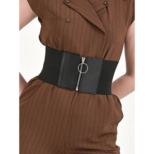thick black belt for dress WHIPPY Women Wide Elastic Waist Dresses Fashion Gold Buckle Stretchy Leather Waistband for Ladies, Black, Fits Waist 24