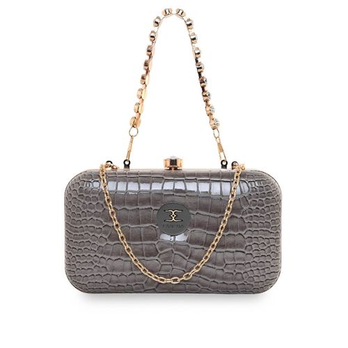 Buy ESBEDA Grey Color Glossy Croco Oval Shape Clutch For Women Online