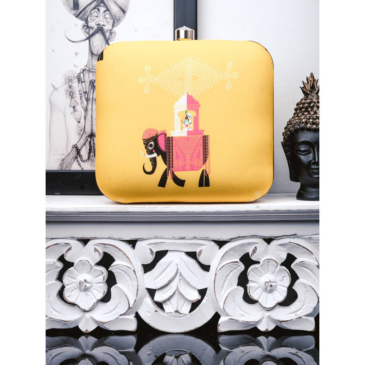 NR BY NIDHI RATHI Printed Yellow Clutch