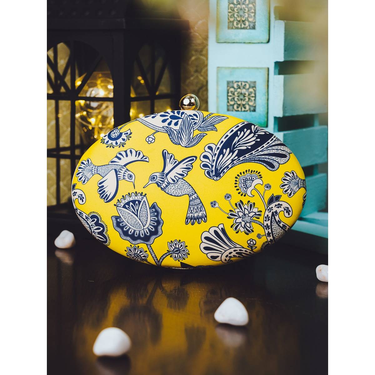 NR BY NIDHI RATHI Printed Yellow Clutch