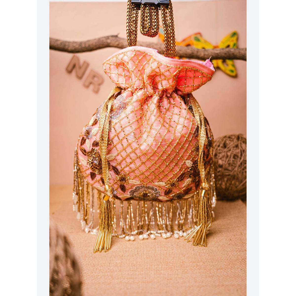 NR BY NIDHI RATHI Embroidered Rose Batuas And Potlis