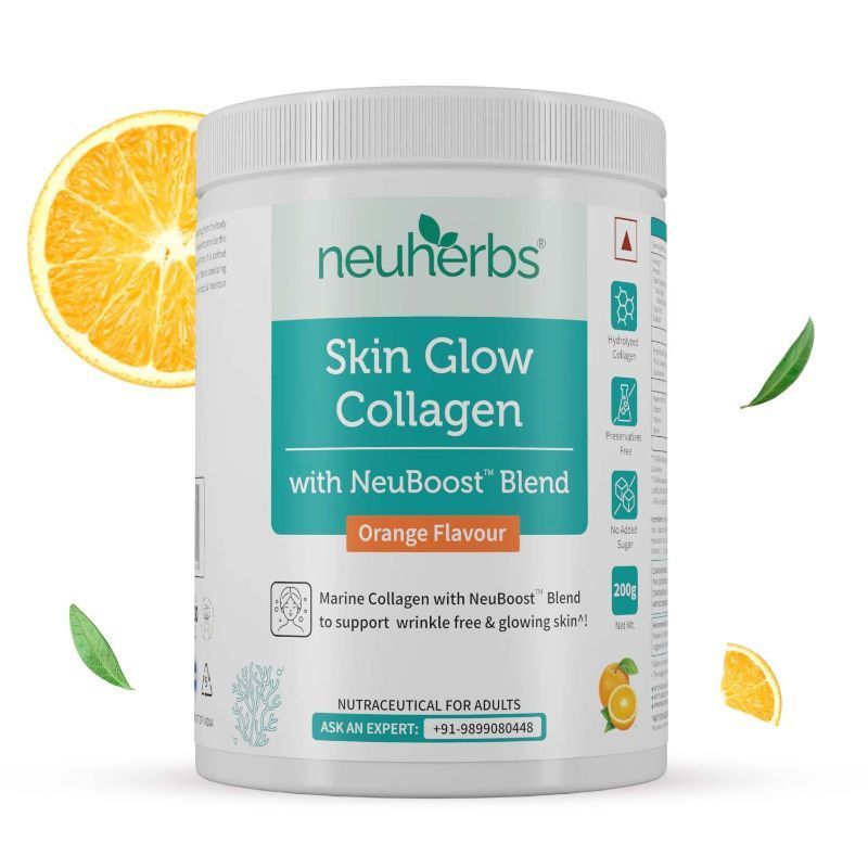 Neuherbs Skin Glow Collagen Supplement Orange Flavour with Hyaluronic Acid for Glowing Skin