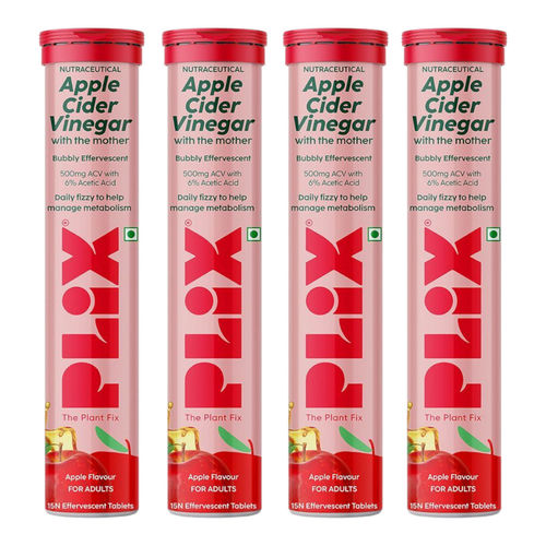 Plix Apple Cider Vinegar Effervescent Tablets with Vitamin B6 & B12, Pack of 4 - Apple