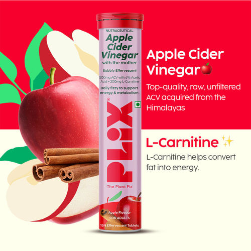 Buy Plix ACV Apple Cider Vinegar L-carnitine Effervescent Tablets Convert  Fat Into Energy Vit B6 & B12 Online