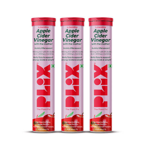 Buy Plix ACV Apple Cider Vinegar L-carnitine Effervescent Tablets Convert Fat Into Energy Vit B6 & B12 Online