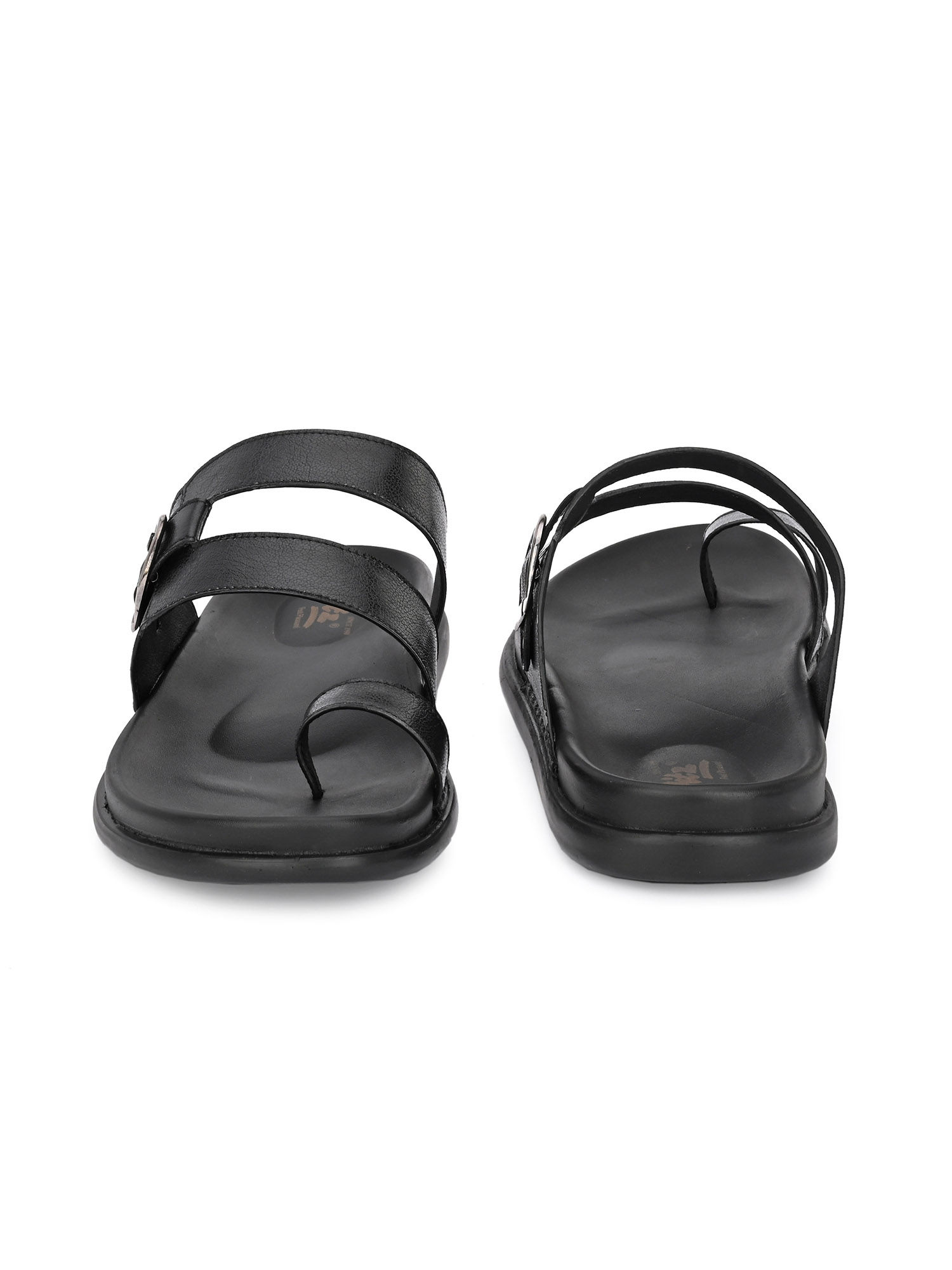 Buy Hitz Men's Black Leather Toe-Ring Slippers Online