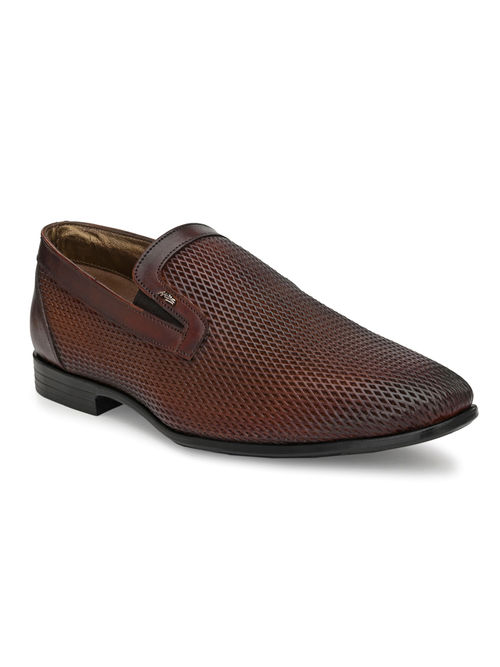 Hitz Men's Tan Leather Slip-On Party Wear Shoes