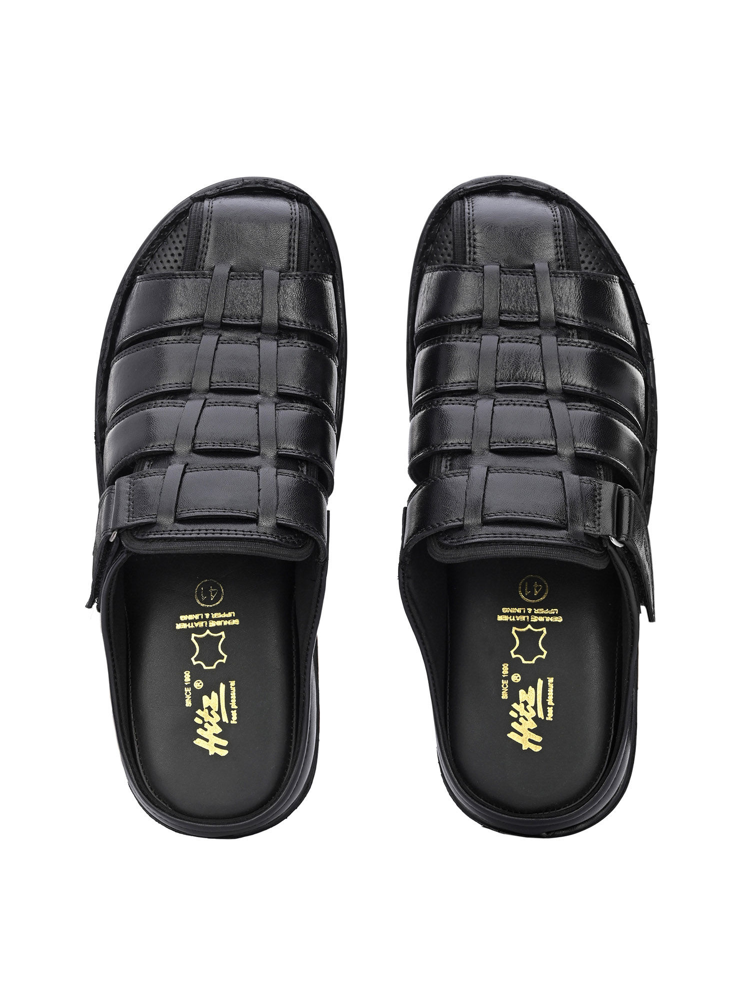 Buy Hitz Men's Black Leather Comfort Slippers Online