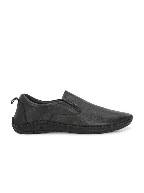 Hitz Men's Black Leather Slip-On Casual Shoes