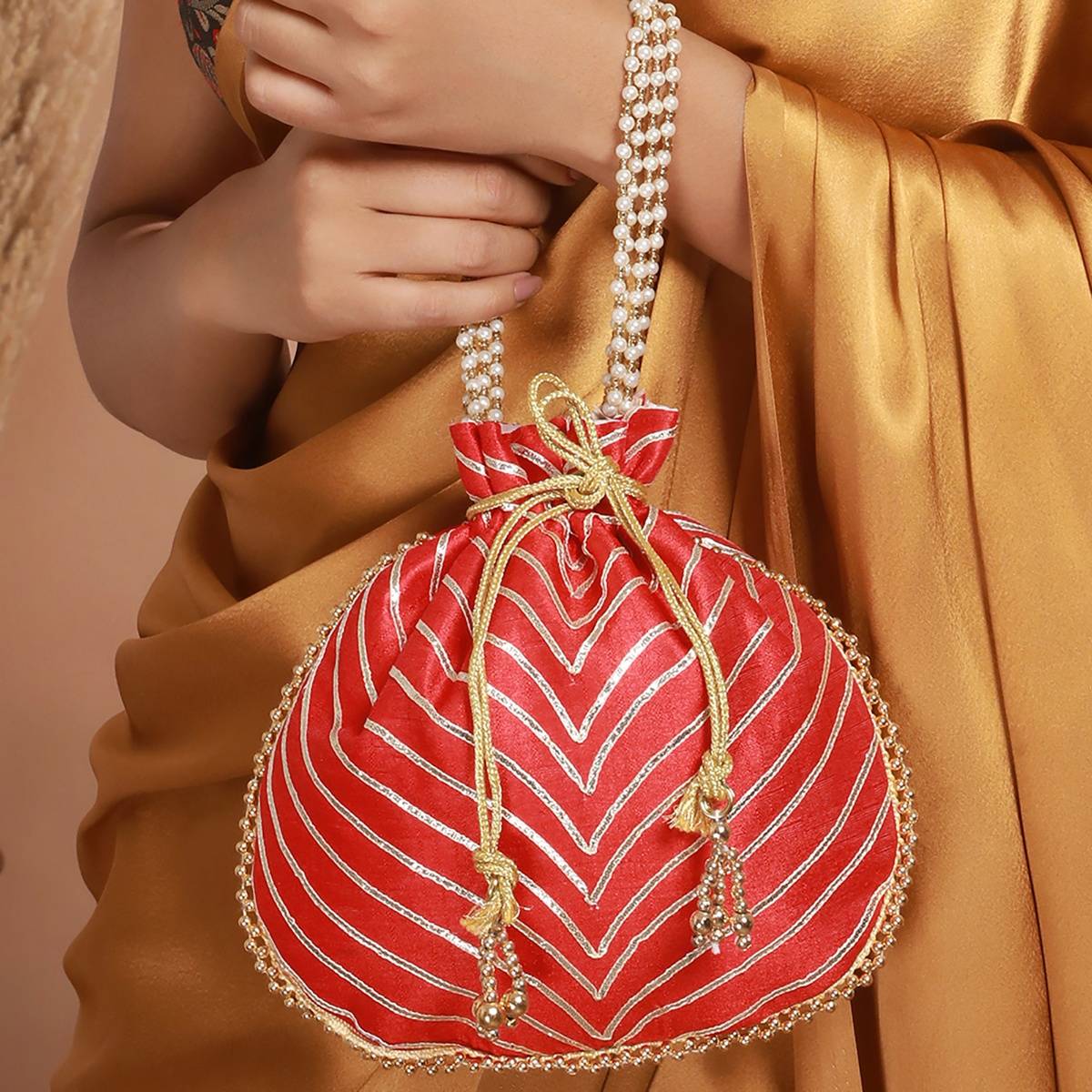 Aatmana Red & Gold Embellished Potli Bag
