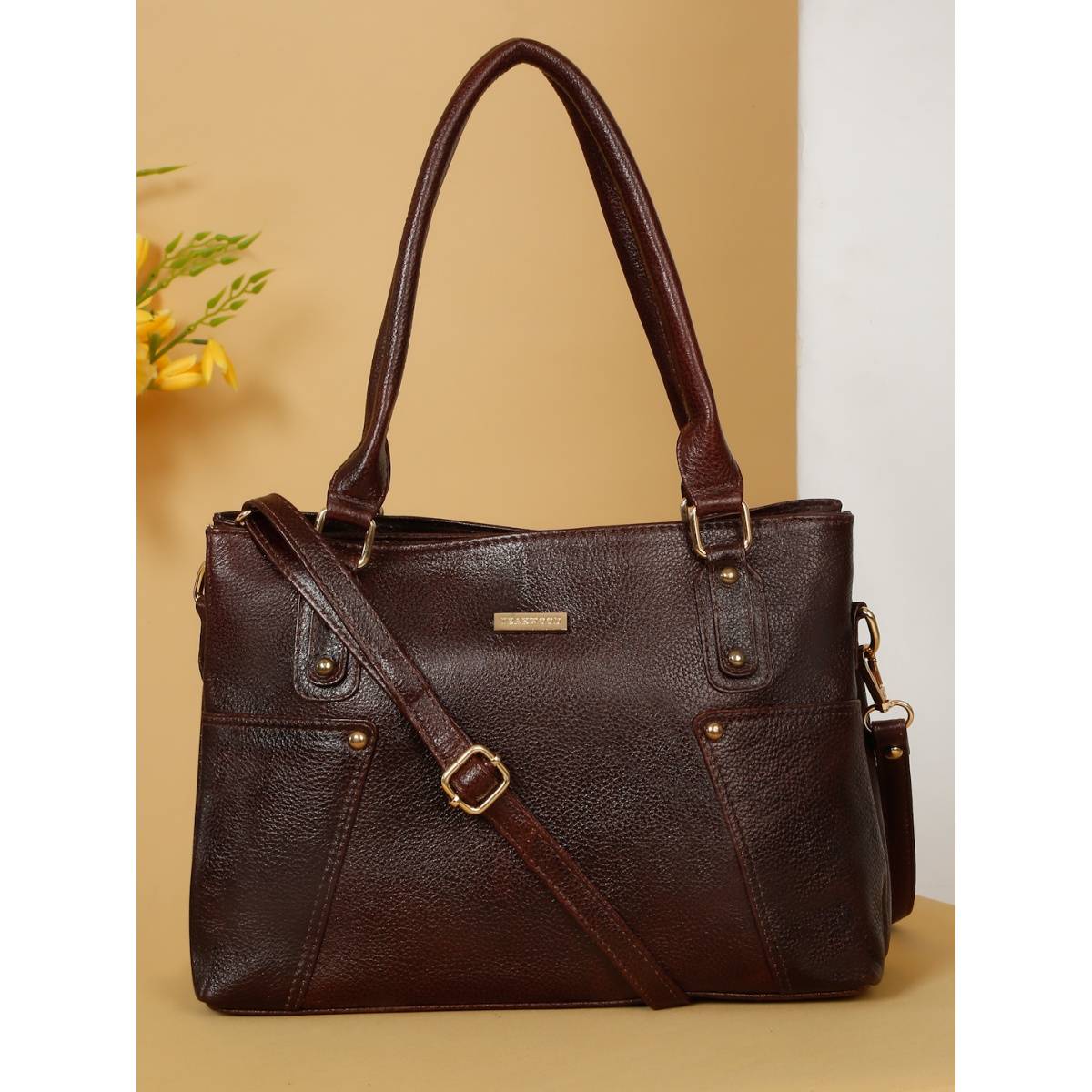 Teakwood Leather Brown Shoulder Bag with Detachable Strap