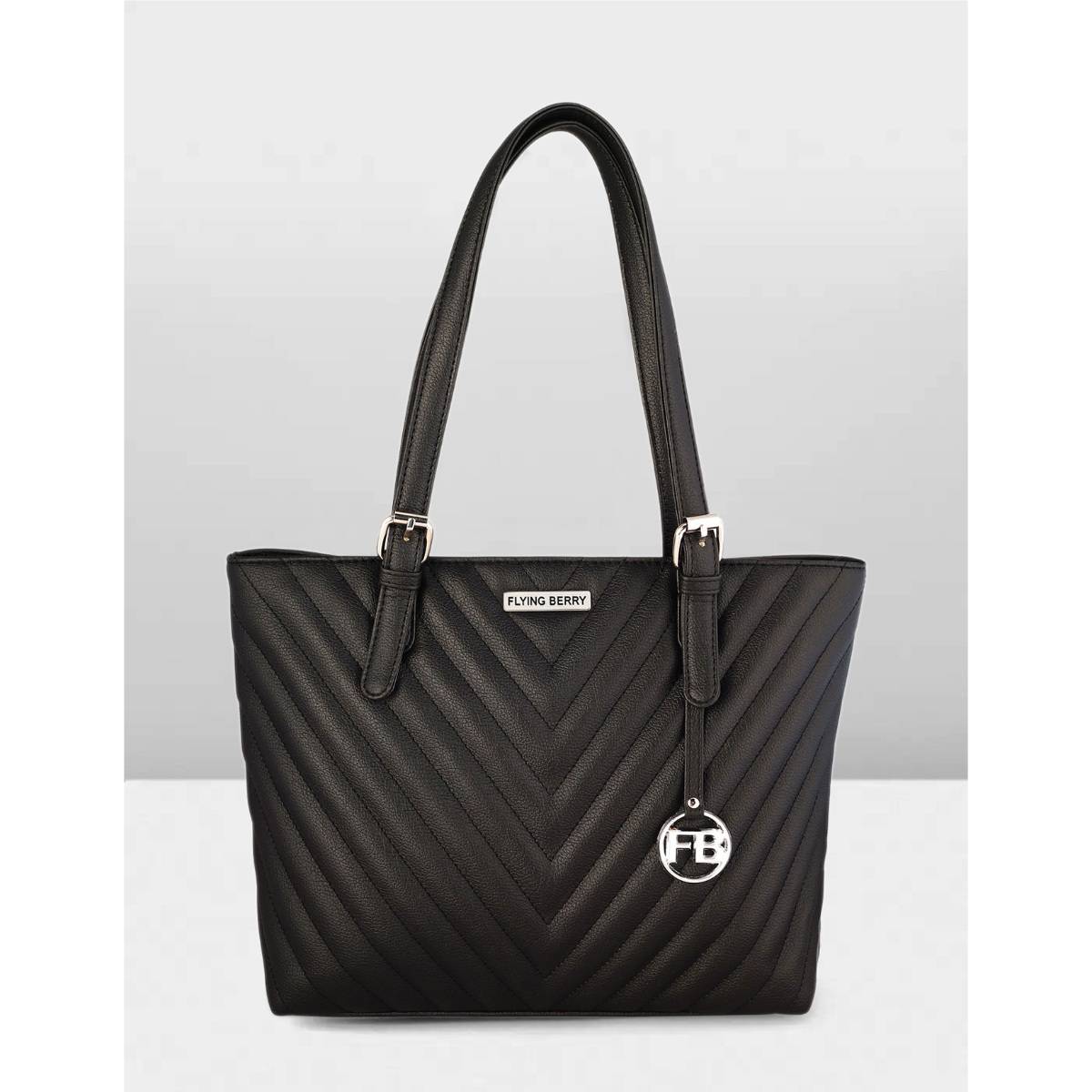FLYING BERRY Women Pu Textured Black Tote Bag
