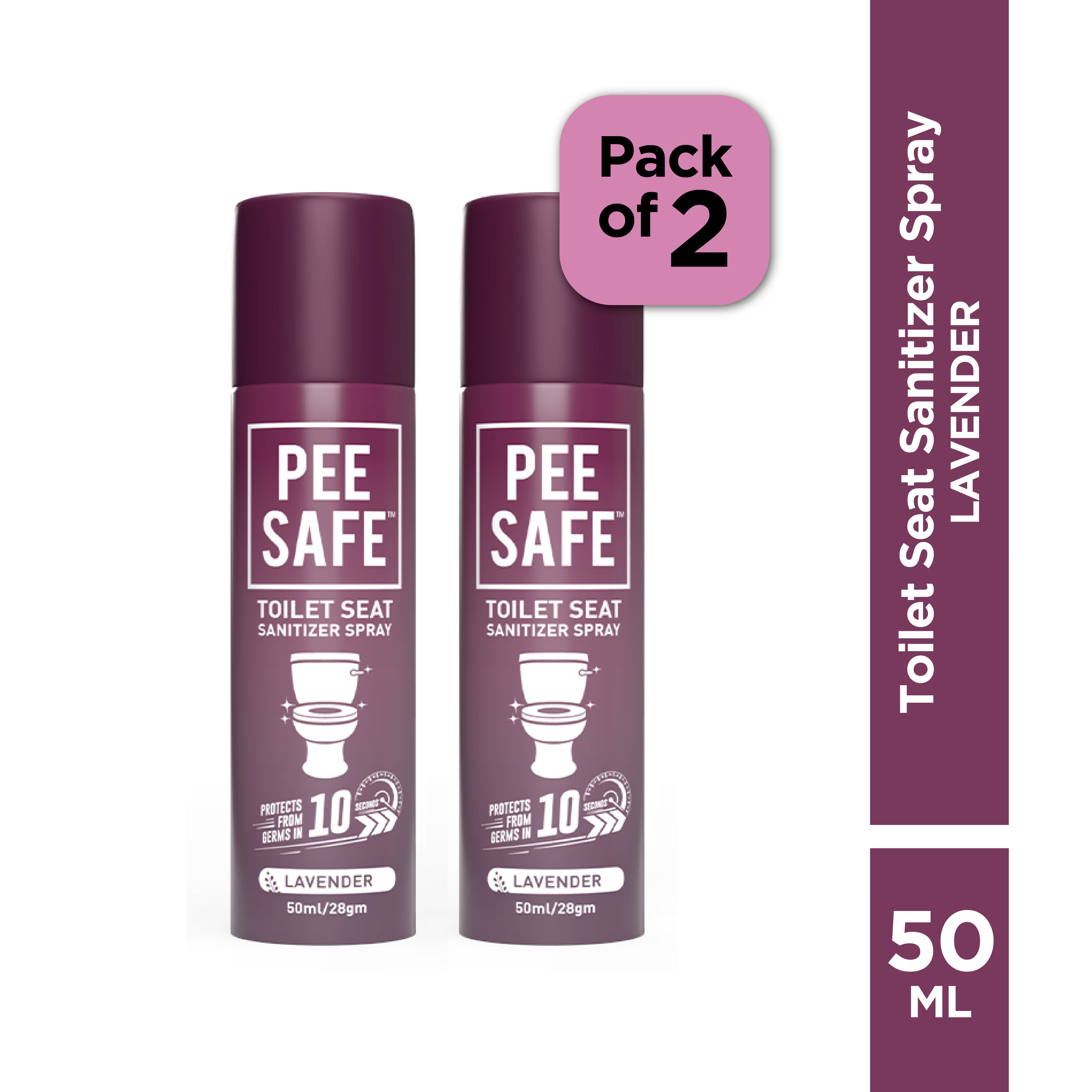 Pee Safe Lavender Toilet Seat Sanitizer Spray - Anti-Odour & Travel-Friendly (Pack of 2, 50ml)