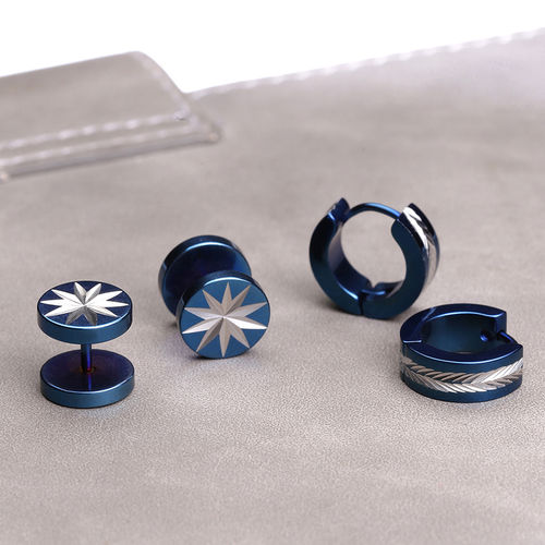 Buy Yellow Chimes Combo Pairs Metallic Blue-Toned Hoops And Stud