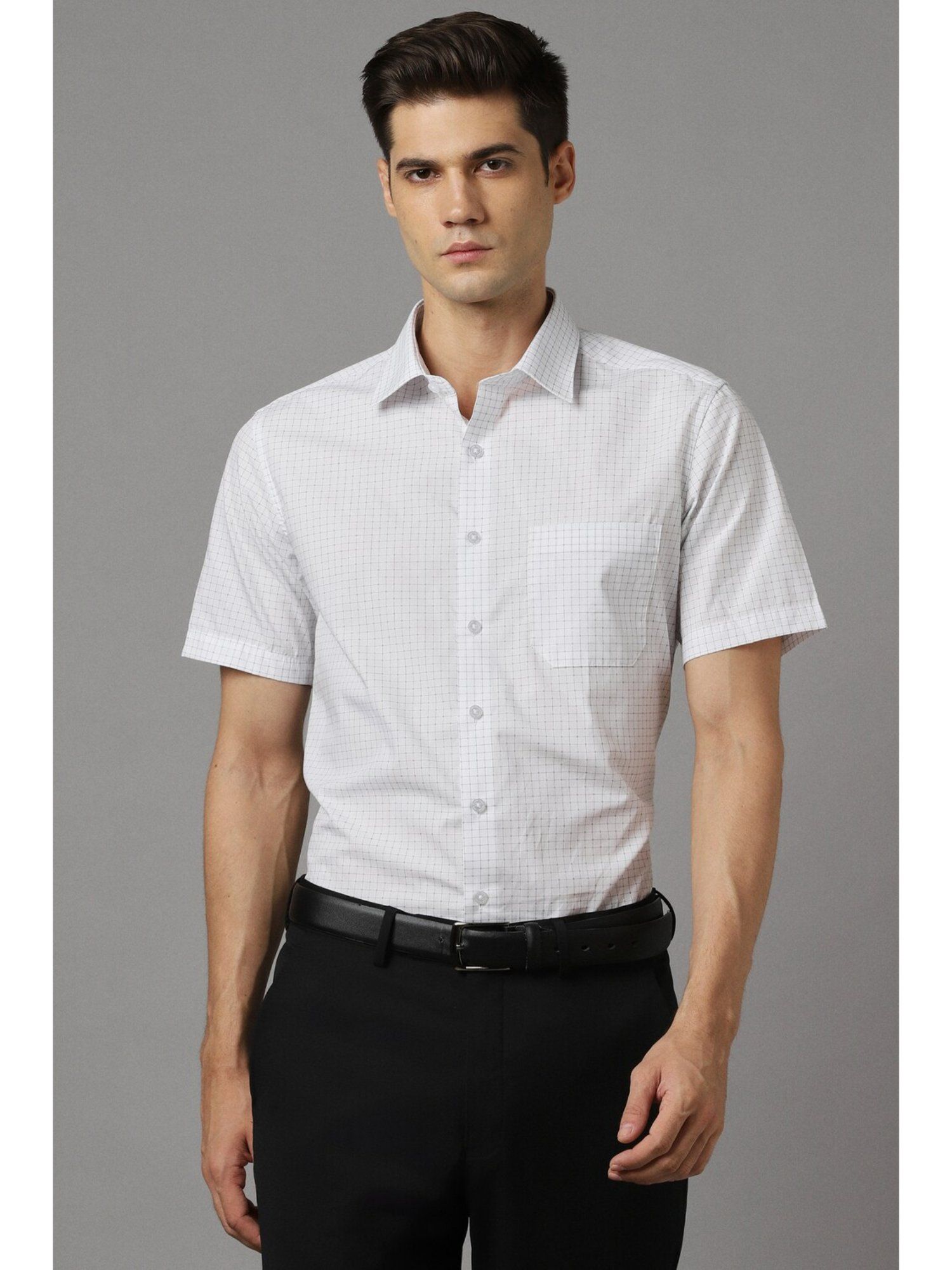 Louis Philippe-Mens Half Sleeves Slim Fit Formal Check Shirt