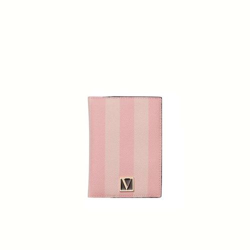 Buy the COACH Stripe Pink Signature Print Leather Passport Holder
