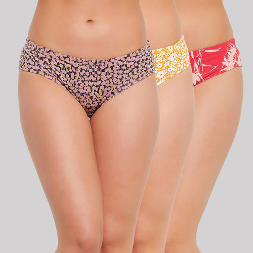 Buy Clovia Cotton Mid Waist Floral Print Hipster Panty With Inner Elastic ( pack Of 3) Online